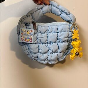 NWT Malibu Sugar Light Blue Puffer Mini Bag w/ Teddy Bear Charm